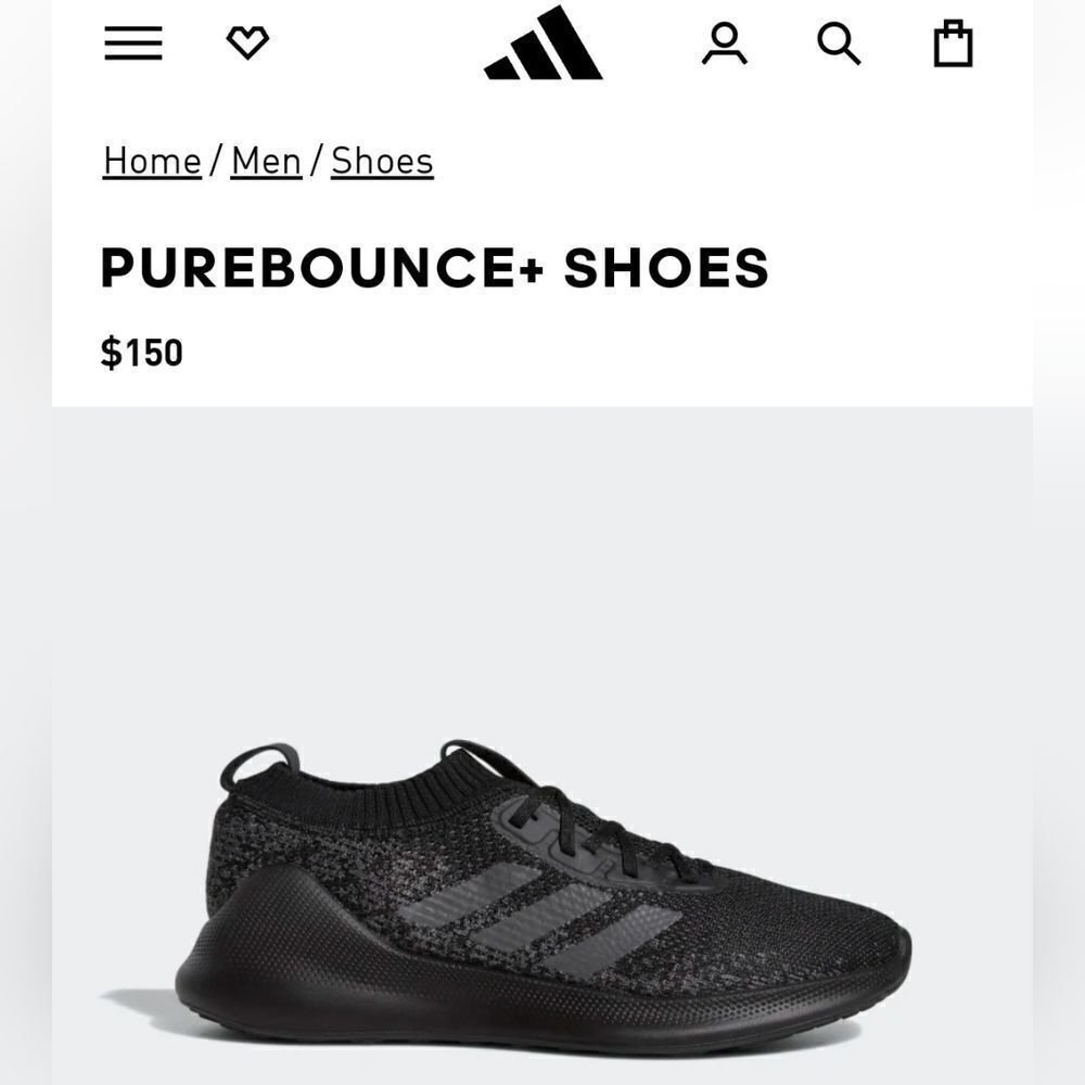 Adidas Mens Purebounce+ Core Black/White/Carbon Running Shoes Sneakers - Picture 9 of 9